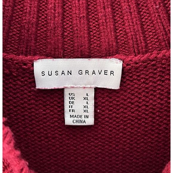 Susan Graver Sweater Womens Size Large Red Mock Neck Cold Shoulder Zipper Detail - Picture 3 of 7